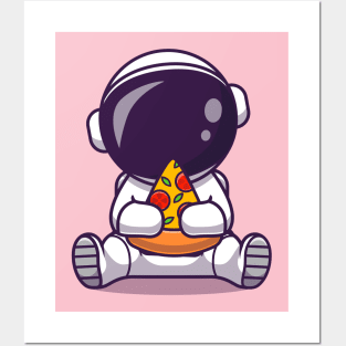 Cute Astronaut Eating Pizza Cartoon Posters and Art